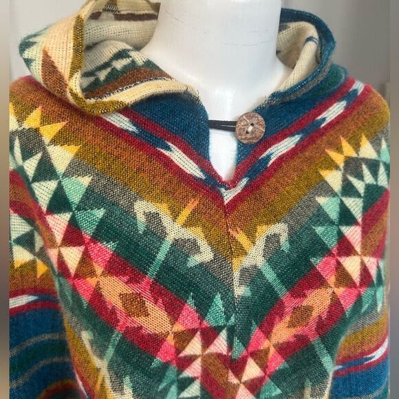 TEJIDOS САУМІ Multicolored Alpaca Poncho O/S - Picture 2 of 6